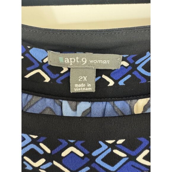 Apt. 9 Blue Geometric Print Square Neck Dress Size 2X 18 20 All-Season Plus Size - Picture 5 of 7